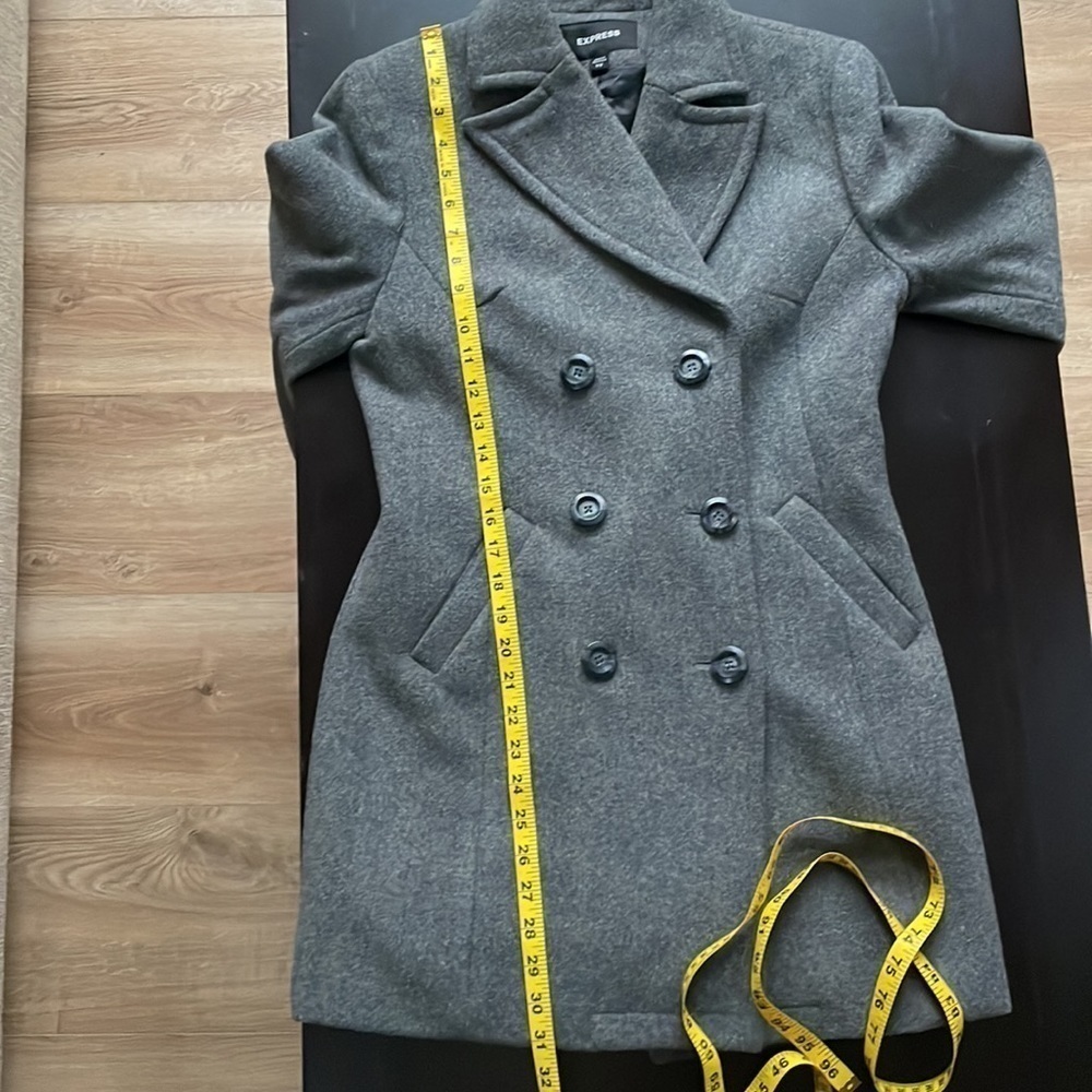 Express Double Breasted Grey Wool Blend Coat Sz 1… - image 7